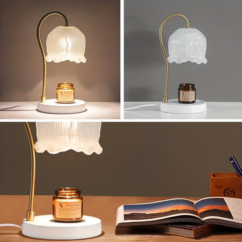 Lily of the Valley Glass Shade Candle Warmer Lamp