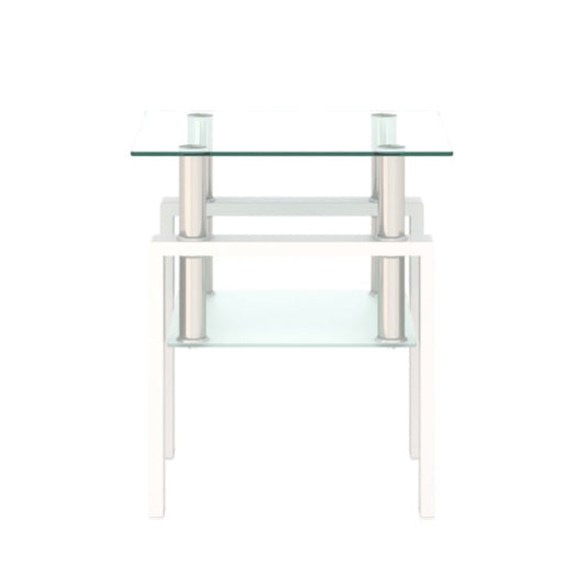 Modern Tempered Glass Square End Table (Transparent White)