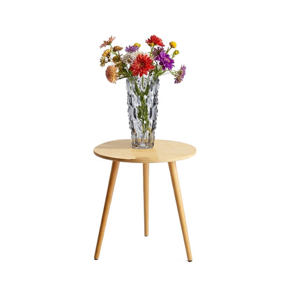 Walnut Side Table & Grey Glass Vase