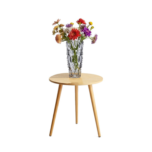 Walnut Side Table & Grey Glass Vase