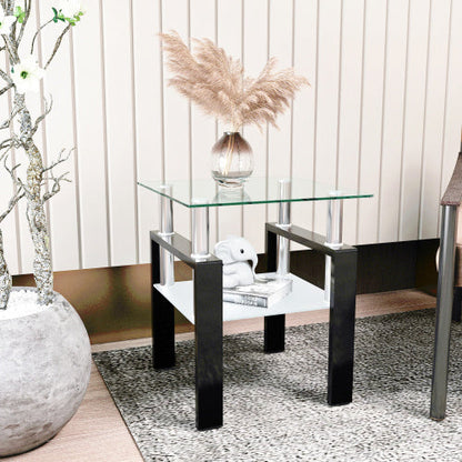 Modern Tempered Glass Square End Table (Transparent Black)