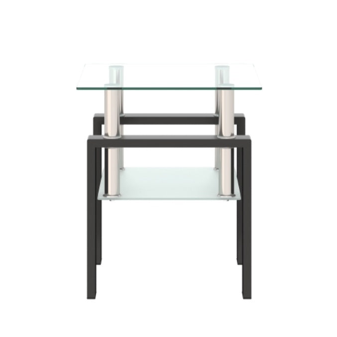 Modern Tempered Glass Square End Table (Transparent Black)