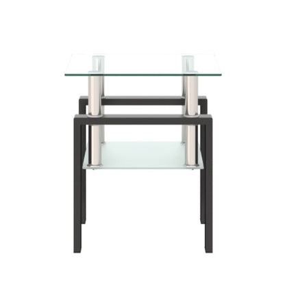 Modern Tempered Glass Square End Table (Transparent Black)