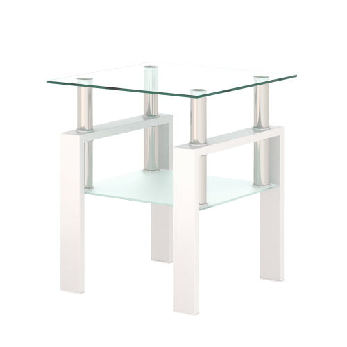 Modern Tempered Glass Square End Table (Transparent White)