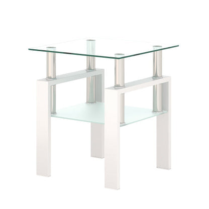 Modern Tempered Glass Square End Table (Transparent White)