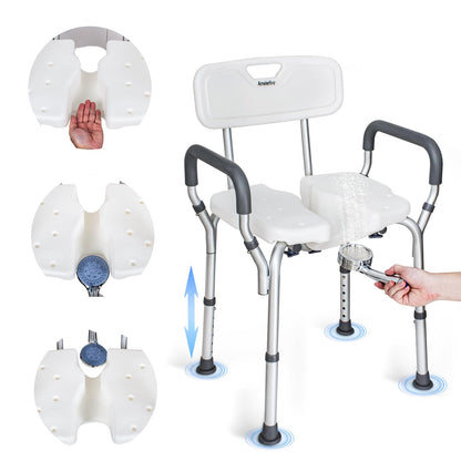 U-Shaped Shower Chair with Arms & Back – Adjustable Height