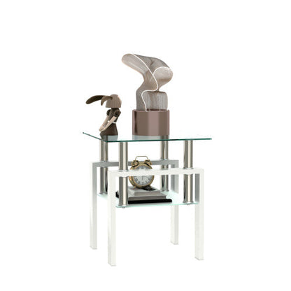 Modern Tempered Glass Square End Table (Transparent White)