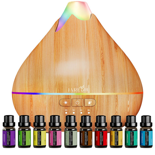 550ml Ultrasonic Essential Oil Diffuser & Top 10 Oils Gift Set (Yellow)