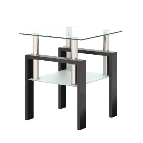 Modern Tempered Glass Square End Table (Transparent Black)