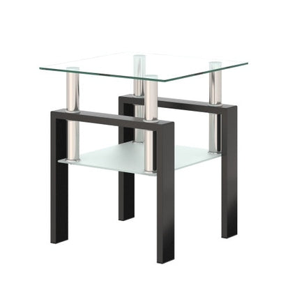 Modern Tempered Glass Square End Table (Transparent Black)