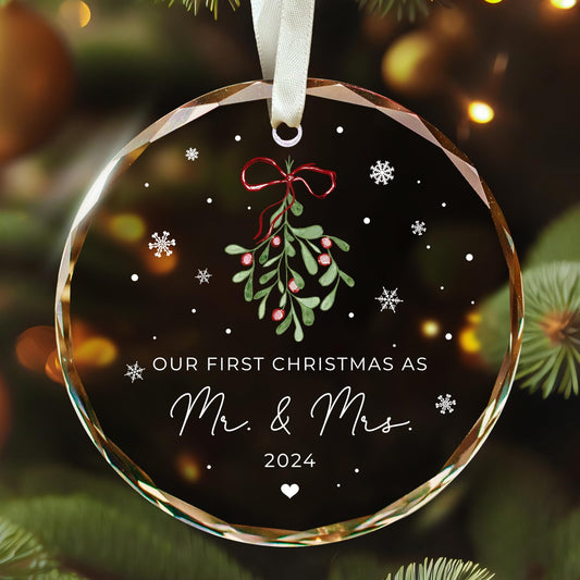 Personalized "Mr. & Mrs." Mistletoe Christmas Ornament