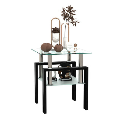 Modern Tempered Glass Square End Table (Transparent Black)