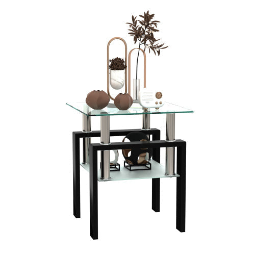 Modern Tempered Glass Square End Table (Transparent Black)
