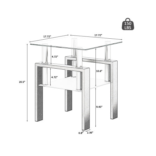 Modern Tempered Glass Square End Table (Transparent Black)