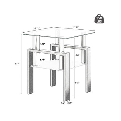 Modern Tempered Glass Square End Table (Transparent Black)