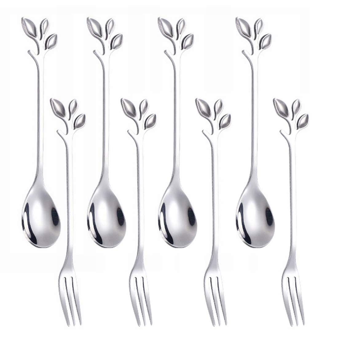 8-Piece Leaf Handle Mini Stainless Steel Spoons & Forks