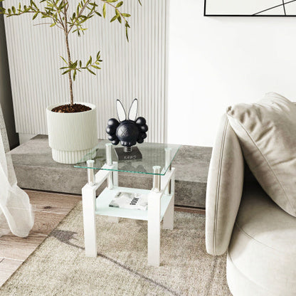 Modern Tempered Glass Square End Table (Transparent White)
