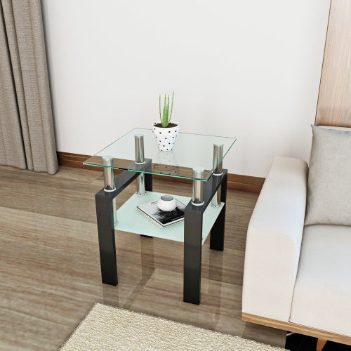 Modern Tempered Glass Square End Table (Transparent Black)
