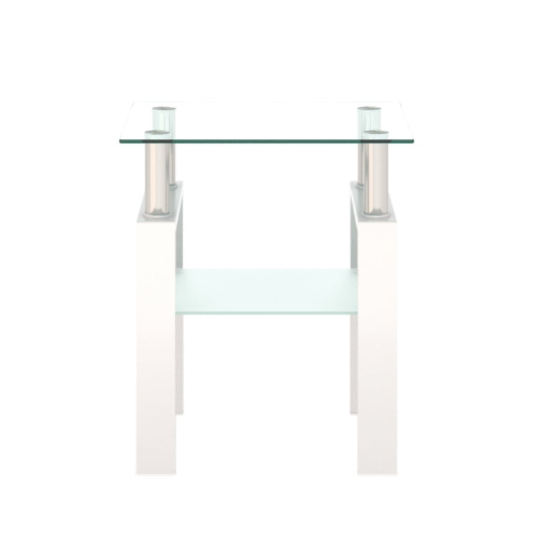 Modern Tempered Glass Square End Table (Transparent White)