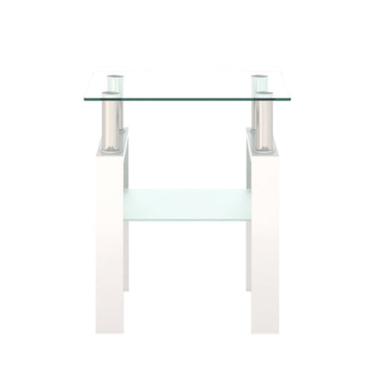 Modern Tempered Glass Square End Table (Transparent White)