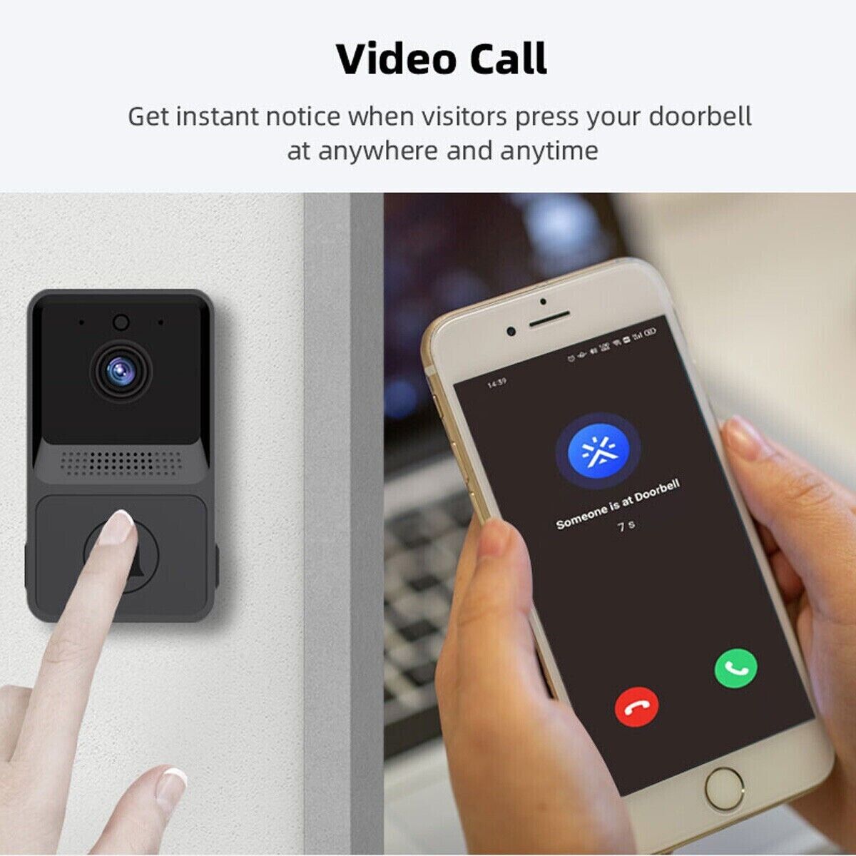 Wireless WiFi Video Doorbell Camera with Chime.