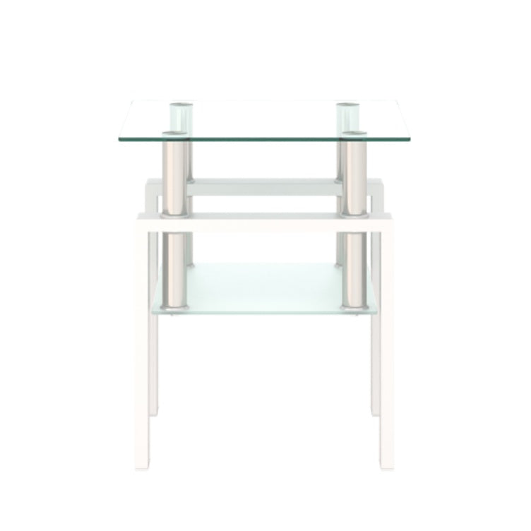 Modern Tempered Glass Square End Table (Transparent White)