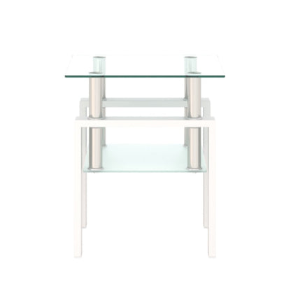 Modern Tempered Glass Square End Table (Transparent White)