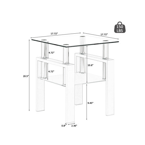 Modern Tempered Glass Square End Table (Transparent White)