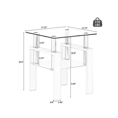 Modern Tempered Glass Square End Table (Transparent White)
