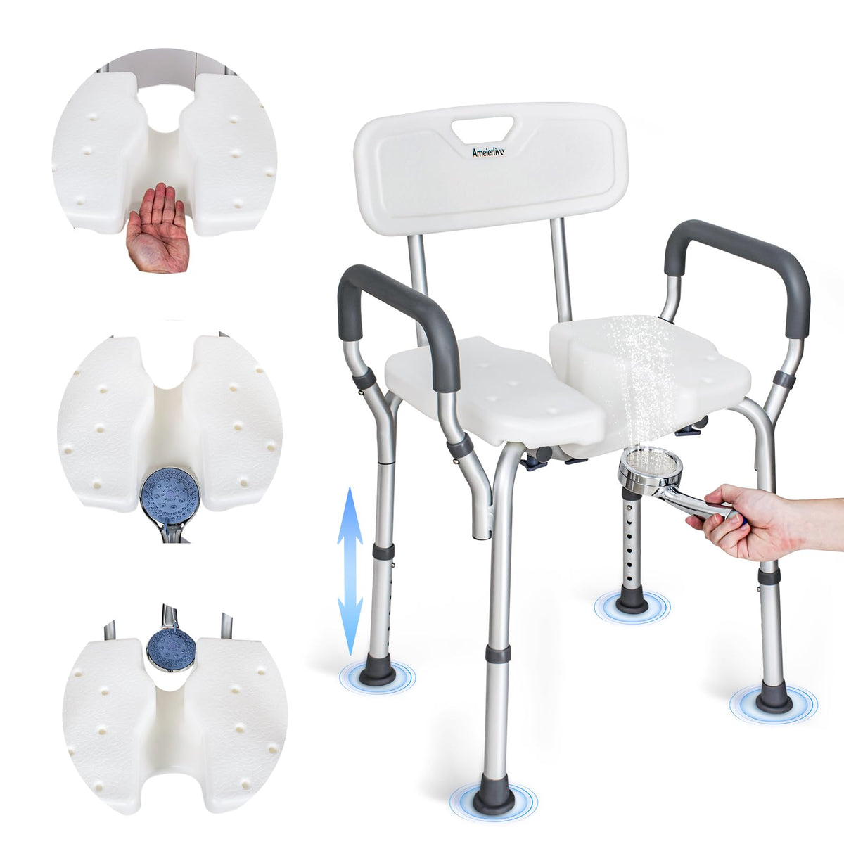 U-Shaped Shower Chair with Arms & Back – Adjustable Height