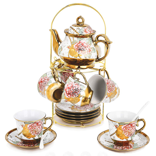 20-Piece European Rose Porcelain Tea & Coffee Set