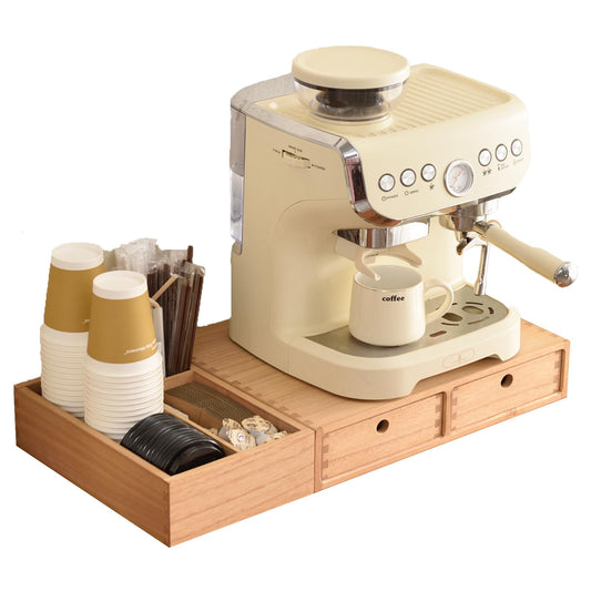 KIRIGEN Wooden Coffee Station Organizer with Drawers (Natural)