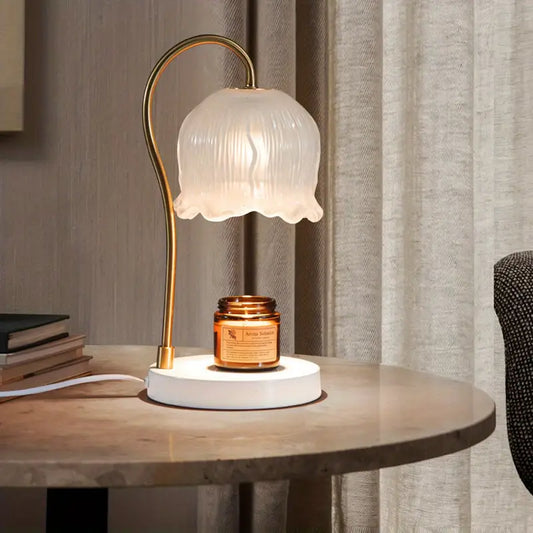 Lily of the Valley Glass Shade Candle Warmer Lamp