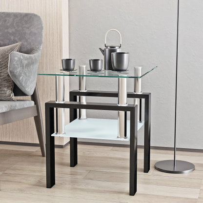 Modern Tempered Glass Square End Table (Transparent Black)
